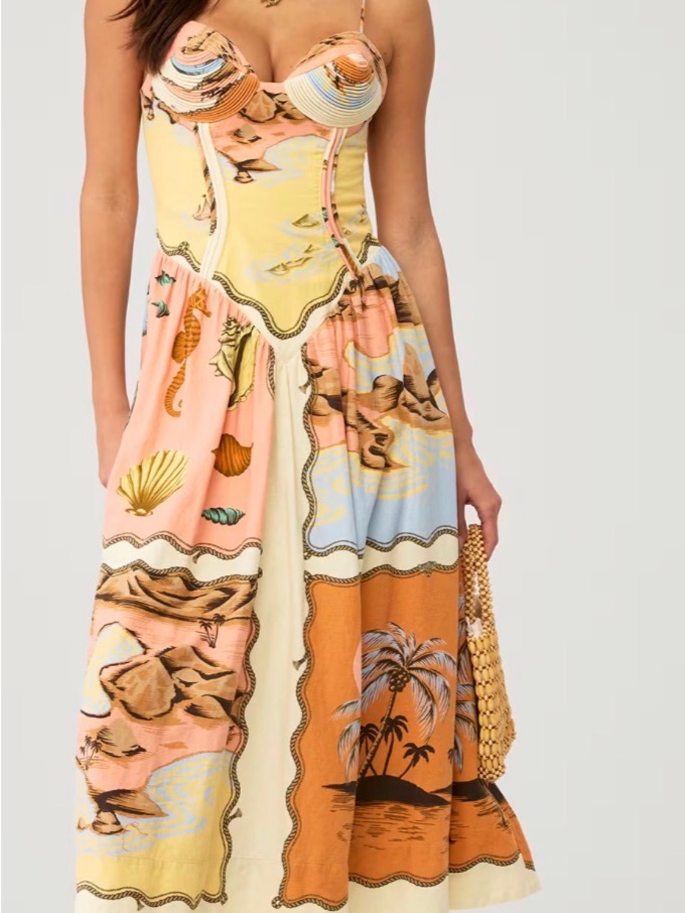 Farm Rio Souvenir Mixed Scarf Multicolor Sunset Patchwork Midi Dress - Picture 2 of 3